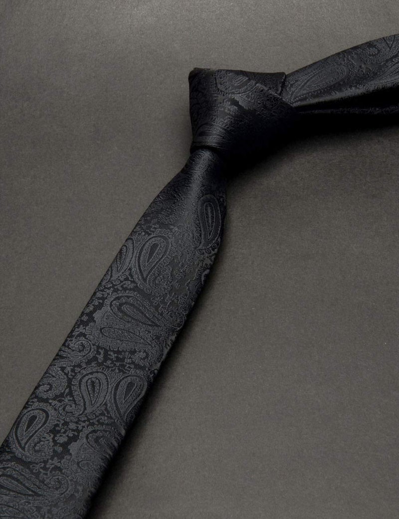 GUSLESON 2" Solid Black Floral Ties Classic Paisley Men's Slim Skinny Necktieï¼ˆ0788-10ï¼‰ - Image 3